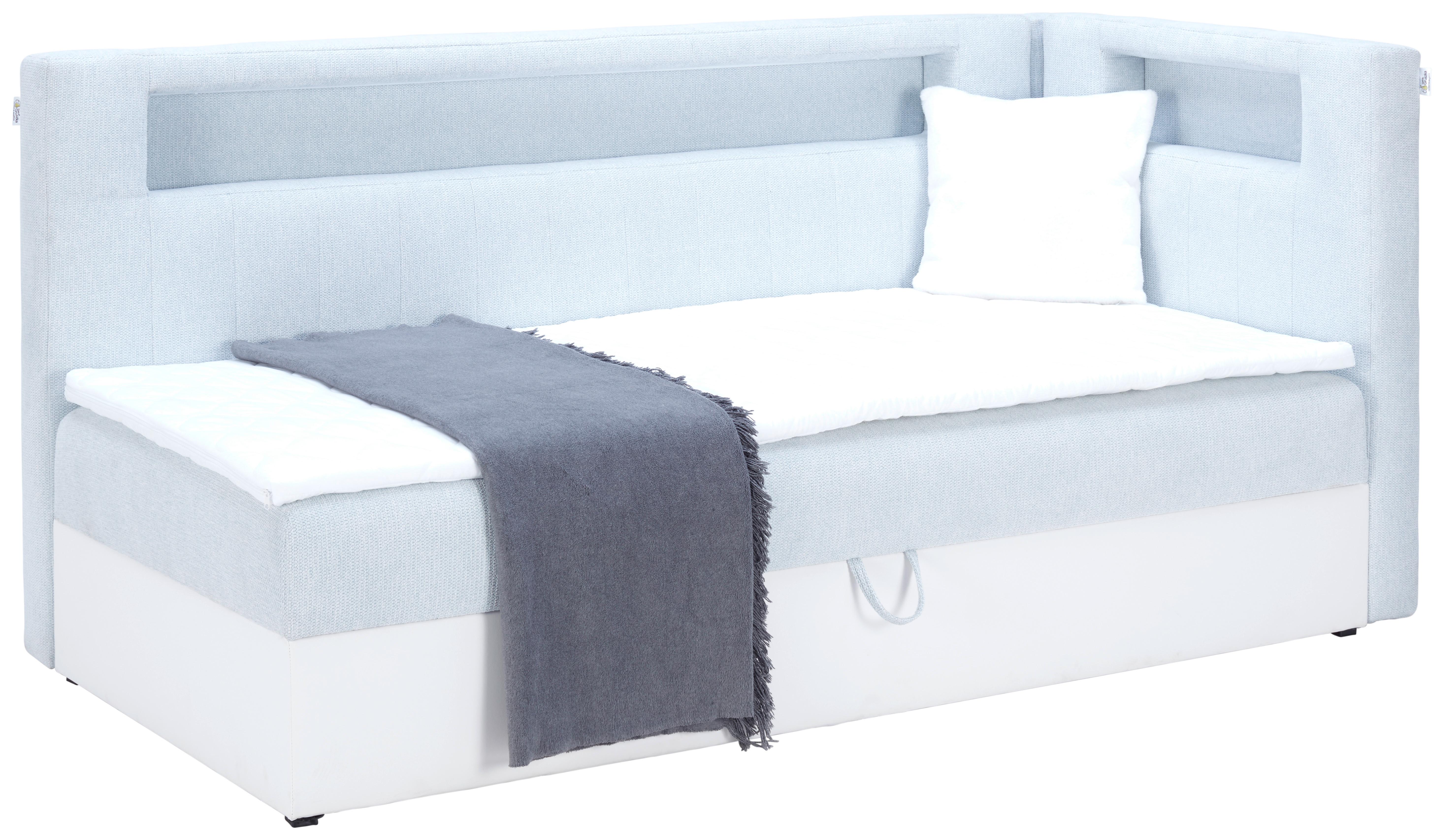 Polsterbett mit Bettkasten 90x200 cm Weiß / Hellblau - Schwarz/Weiß, MODERN, Leder/Textil (90/200cm) - Ondega