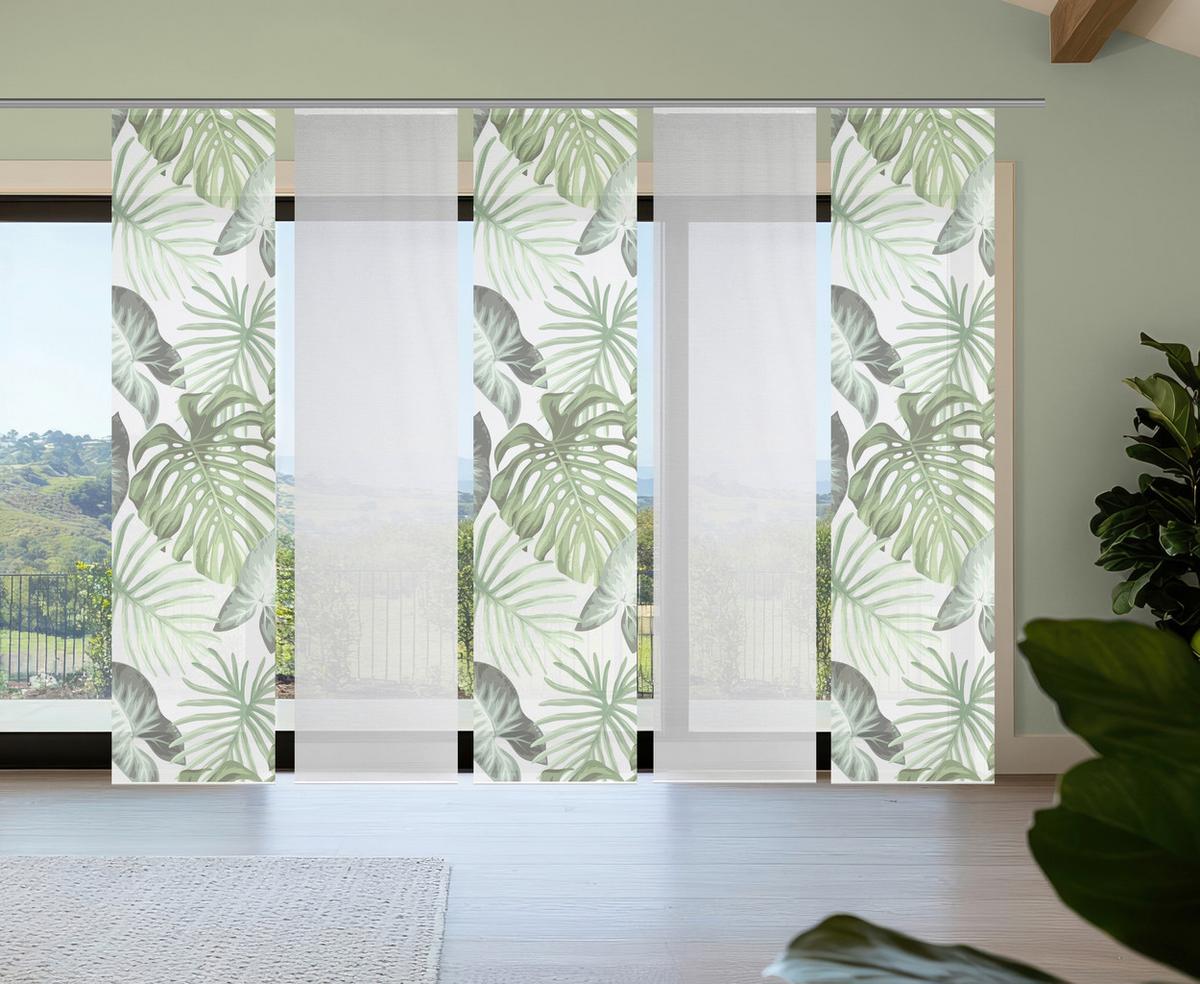 Flächenvorhang Sanja 5er Set - Weiß/Grün, Natur, Textil (60/260cm)