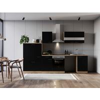 KÜCHENBLOCK Merle Schwarz B: 310 cm - Eichefarben/Schwarz, Basics, Glas/Holzwerkstoff (310cm) - Respekta