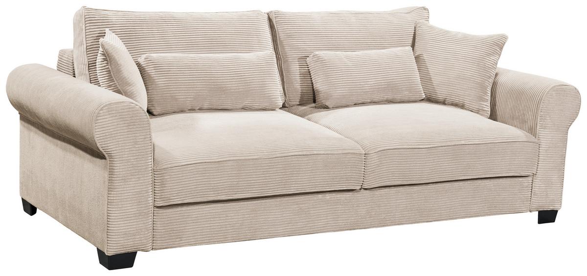 3-Sitzer-Sofa mit Schlaf- Funktion Angelina Creme Kord - Creme/Schwarz, Basics, Textil (250/95/125cm) - MID.YOU