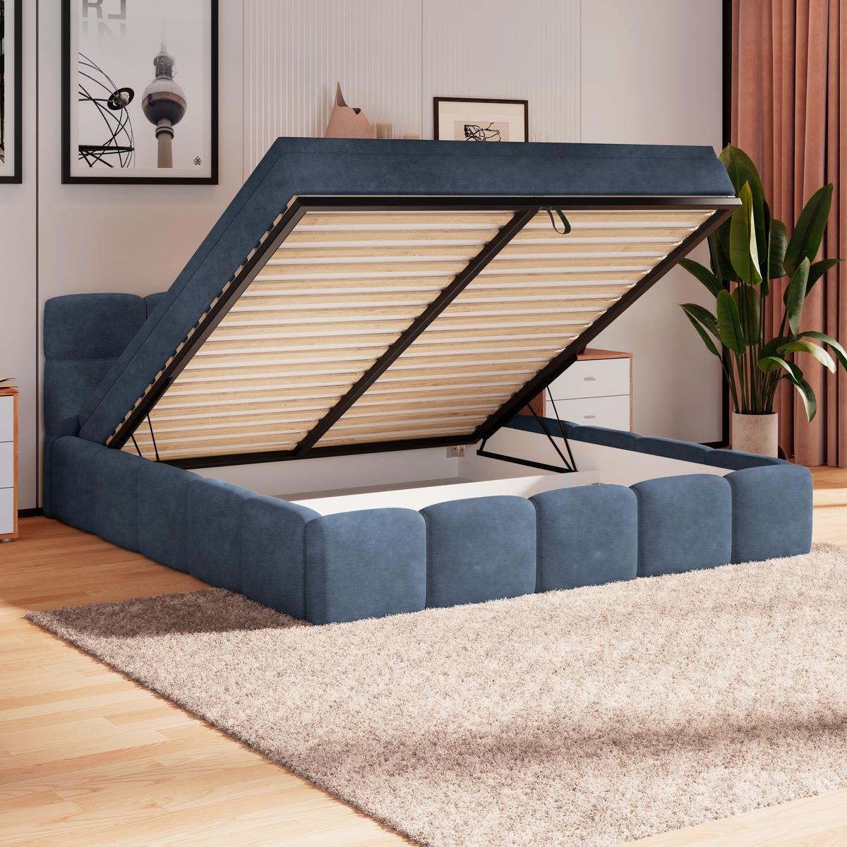 Polsterbett Noe Blau 180x200 cm - Blau/Schwarz, Trend, Textil/Metall (180/200cm)