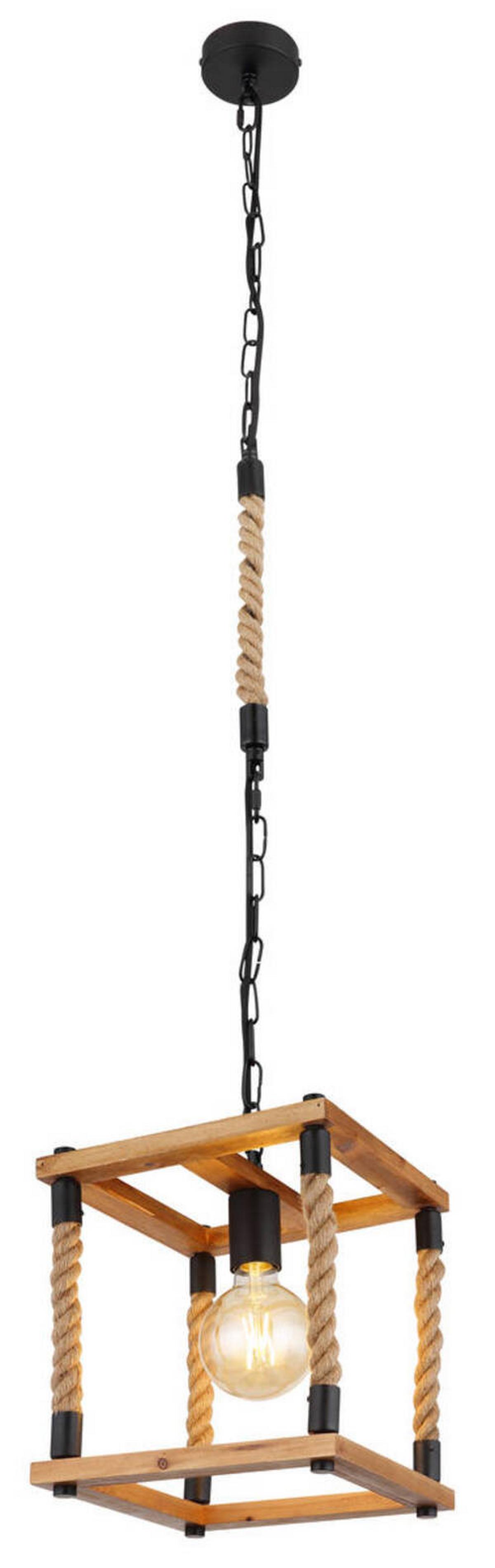 Hängeleuchte 15691h - Schwarz/Braun, Natur, Naturmaterialien/Holz (25/25/120cm) - Globo