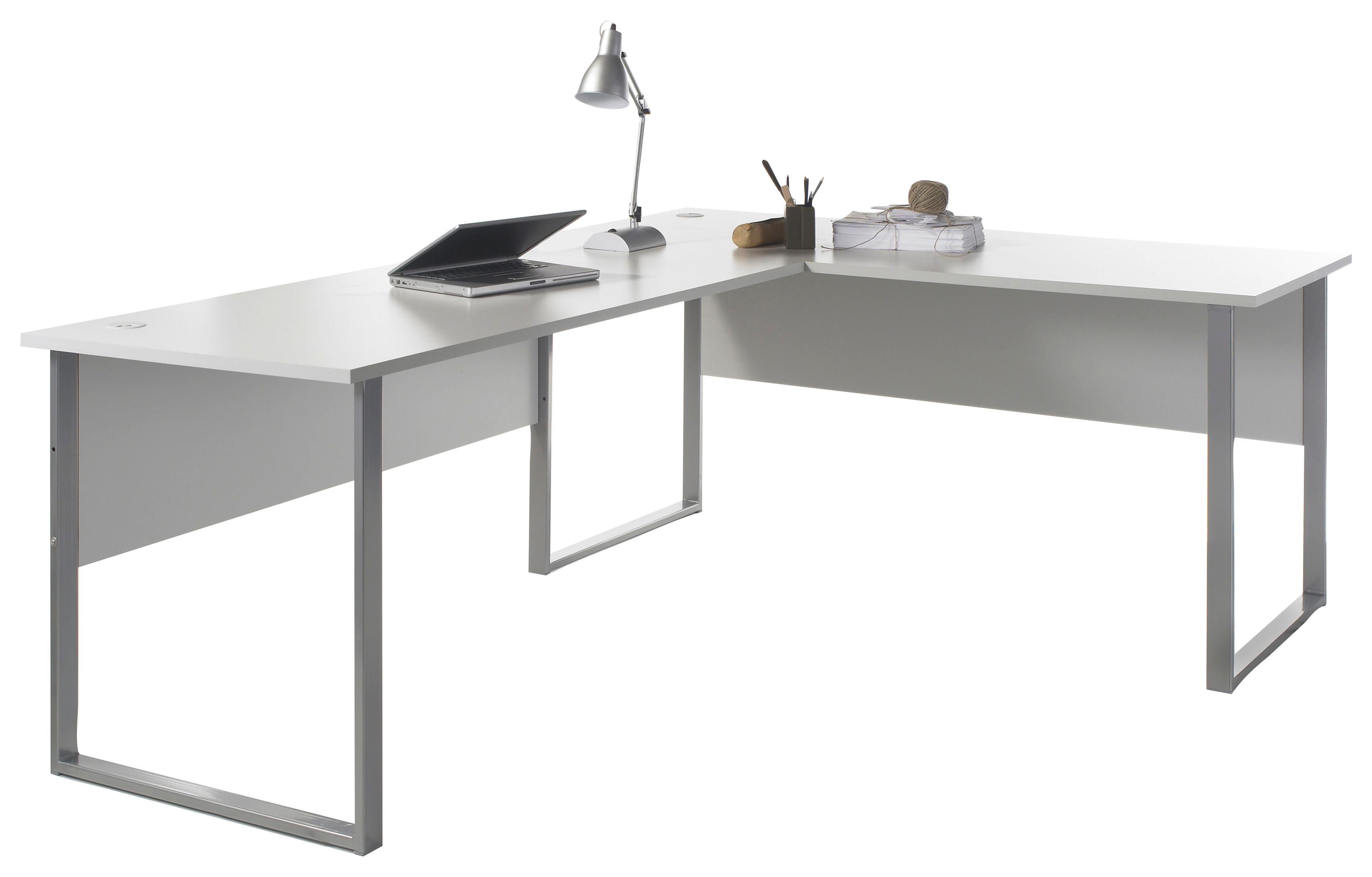 Eckschreibtisch aus Holzdekor in frischem Weiß