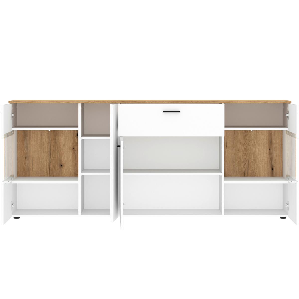 Sideboard Dalano Weiß/eichefarben B: 199,1 Cm - Eichefarben/Schwarz, Trend, Glas/Holzwerkstoff (199,1/83,4/42cm) - MID.YOU