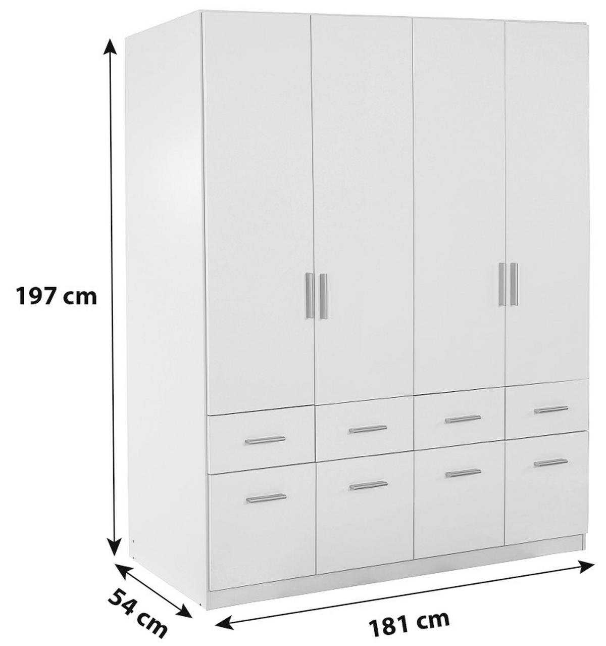 ŠATNÍ SKŘÍŇ CELLE - bílá/barvy hliníku, Moderní, dřevo/plast (181/197/54cm)