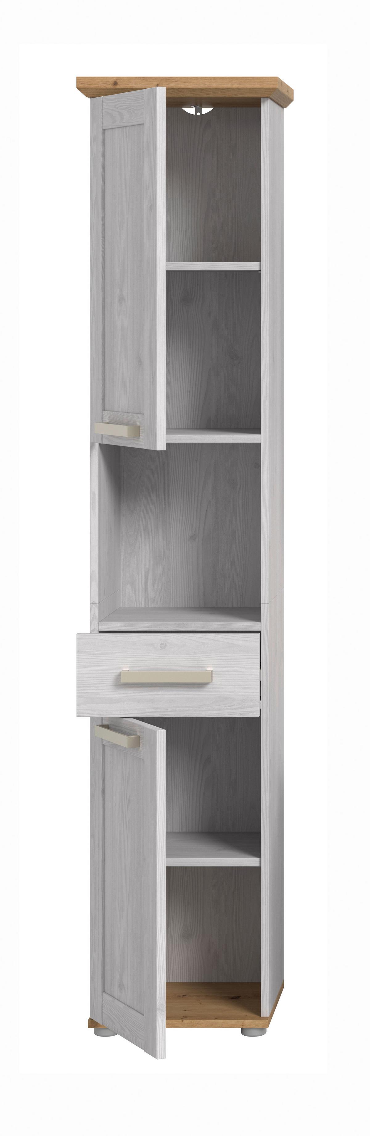 Hochschrank Verona Eiche Dekor /Lärchefarben B: 39cm - Silberfarben/Lärchefarben, Trend, Holzwerkstoff (39/187/34cm) - MID.YOU