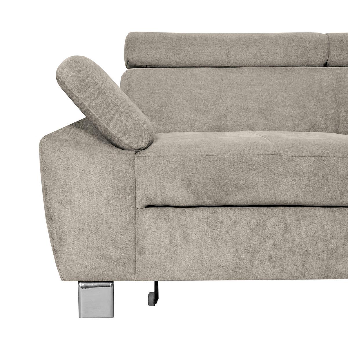 Ecksofa Lugano Mikrofaser Hellbraun 248x208 - Chromfarben/Hellbraun, Design, Textil (248/208cm) - Livetastic