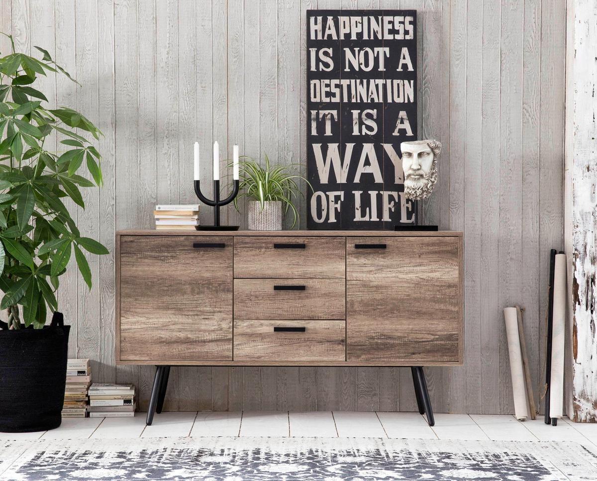 Sideboard Braun B: 150cm - Schwarz/Braun, Design, Holzwerkstoff (150/84/39,5cm) - Livetastic