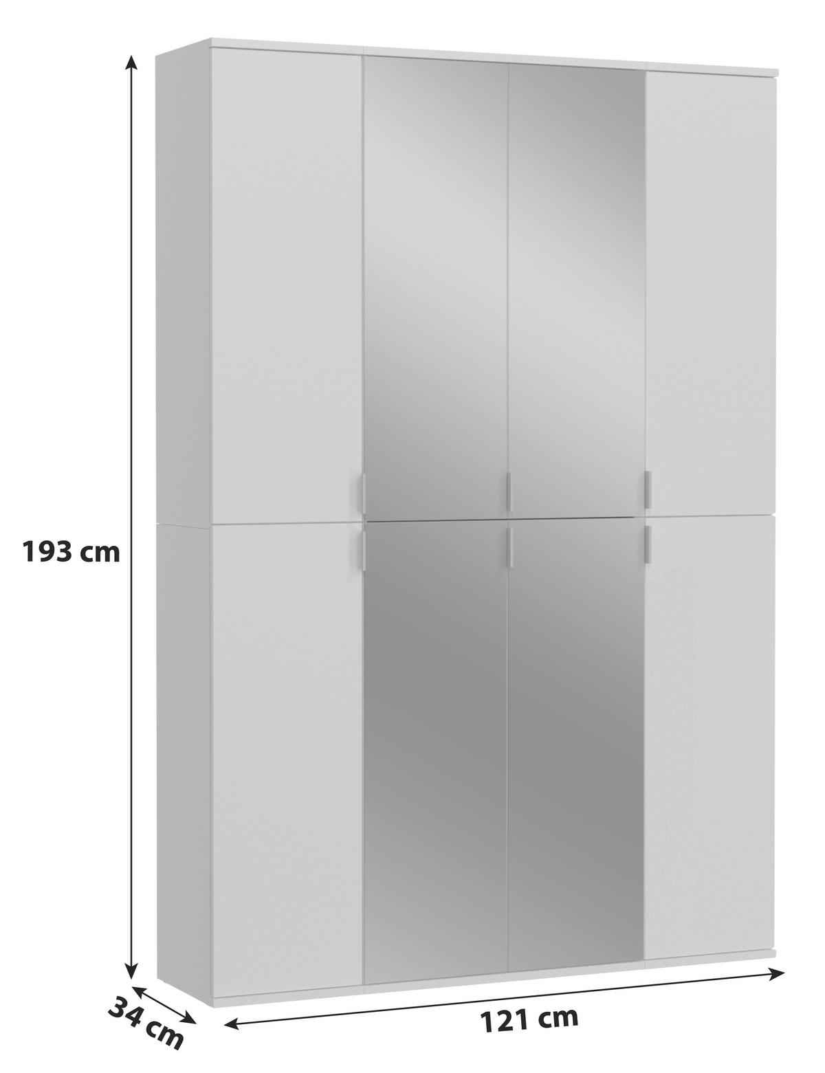 Drehtürenschrank Projekt X Weiß Hg B: 121 cm - Weiß Hochglanz/Weiß, MODERN, Glas/Holzwerkstoff (121/193/34cm) - MID.YOU