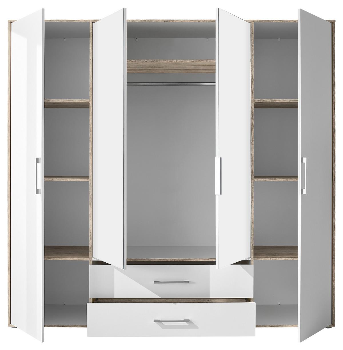 Drehtürenschrank 206cm Lembo San Remo/weiß - Weiß/Eiche San Remo, KONVENTIONELL, Holzwerkstoff (206/195/60cm)