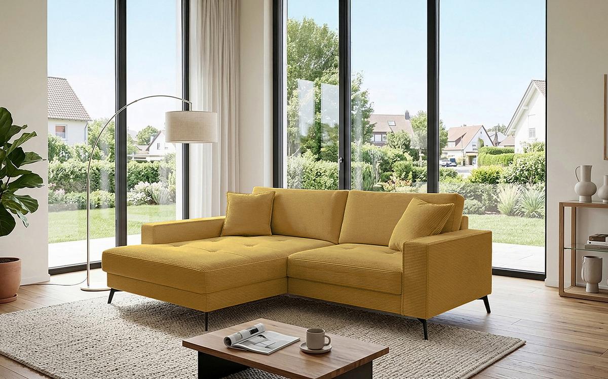 Ecksofa Ted Senfgelb S: 174x228 Cm - Senfgelb/Schwarz, Trend, Textil (174/228cm)