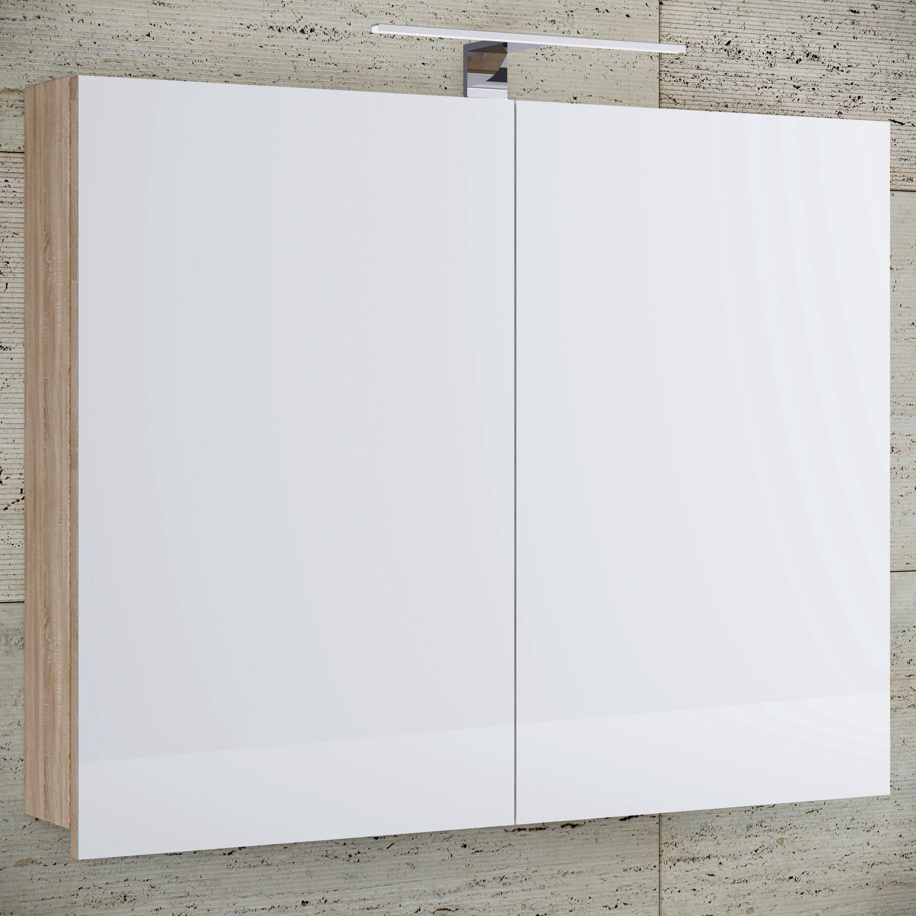 Spiegelschrank Badinos mit Led 2-Türig BxHxT: 60x59,2x12 cm - Sonoma Eiche, MODERN, Glas/Holzwerkstoff (60/59,2/12cm) - MID.YOU