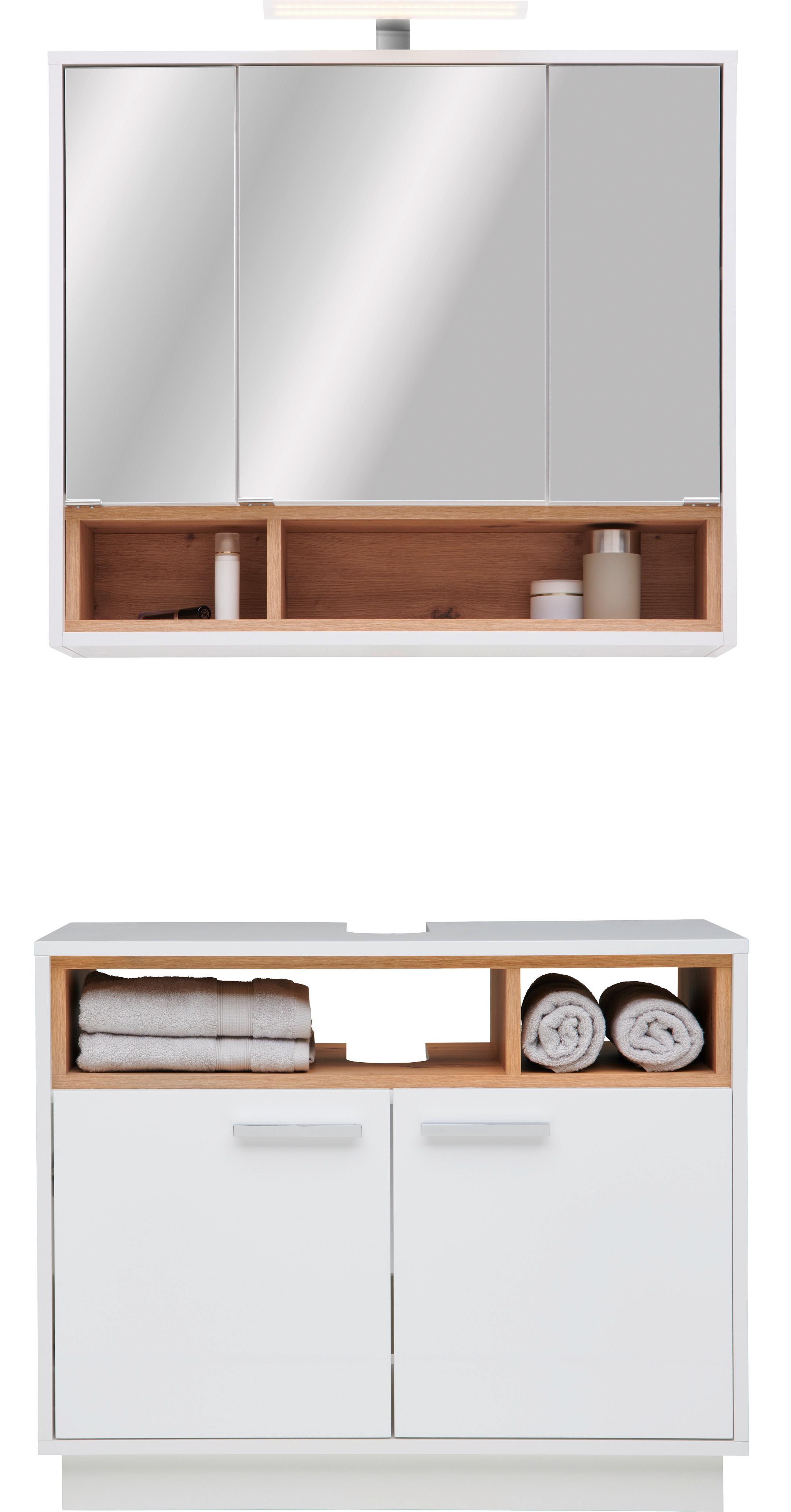 Badezimmer Milano Weiß, Dekor Artisan 2-teilig - Weiß/Eiche Artisan, MODERN, Holzwerkstoff (80/190/40cm)