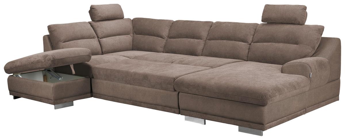 Sedací souprava do U SEASIDE, levá, cappuccino - cappuccino/barvy chromu, Konvenční, kov/textil (218/334/165cm)