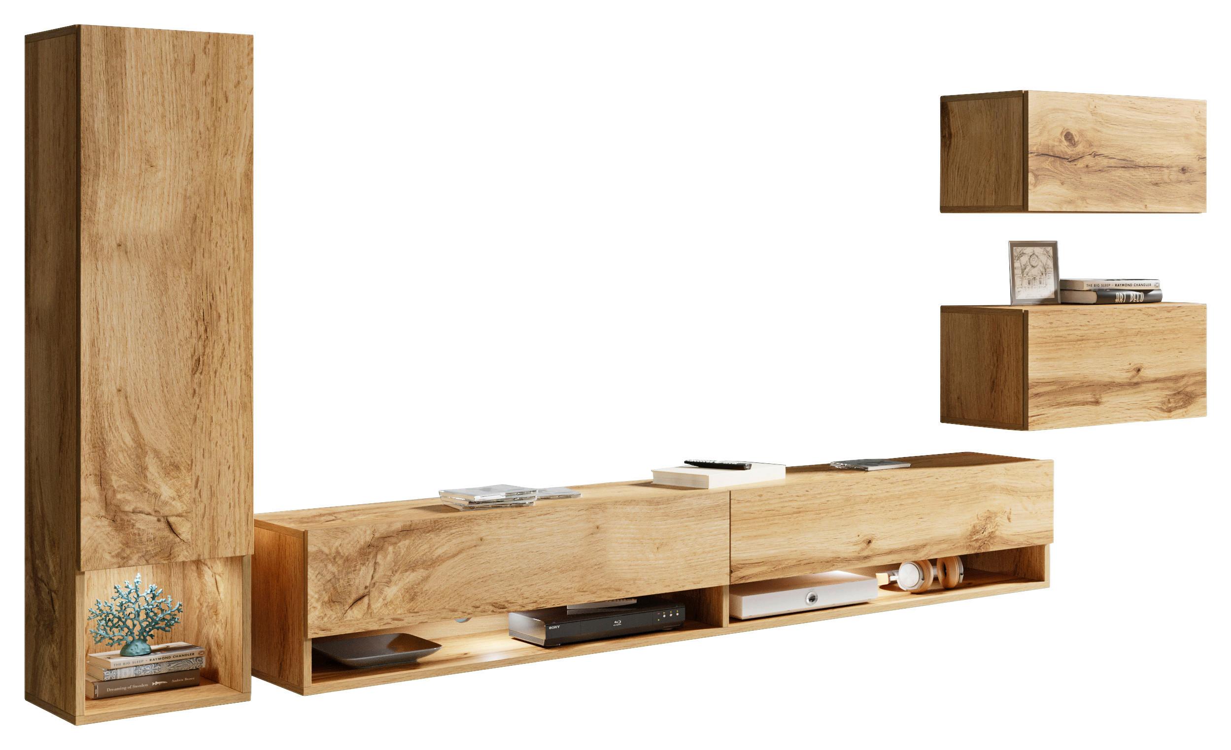 Wohnwand Alba Eiche Wotan 4-teilig