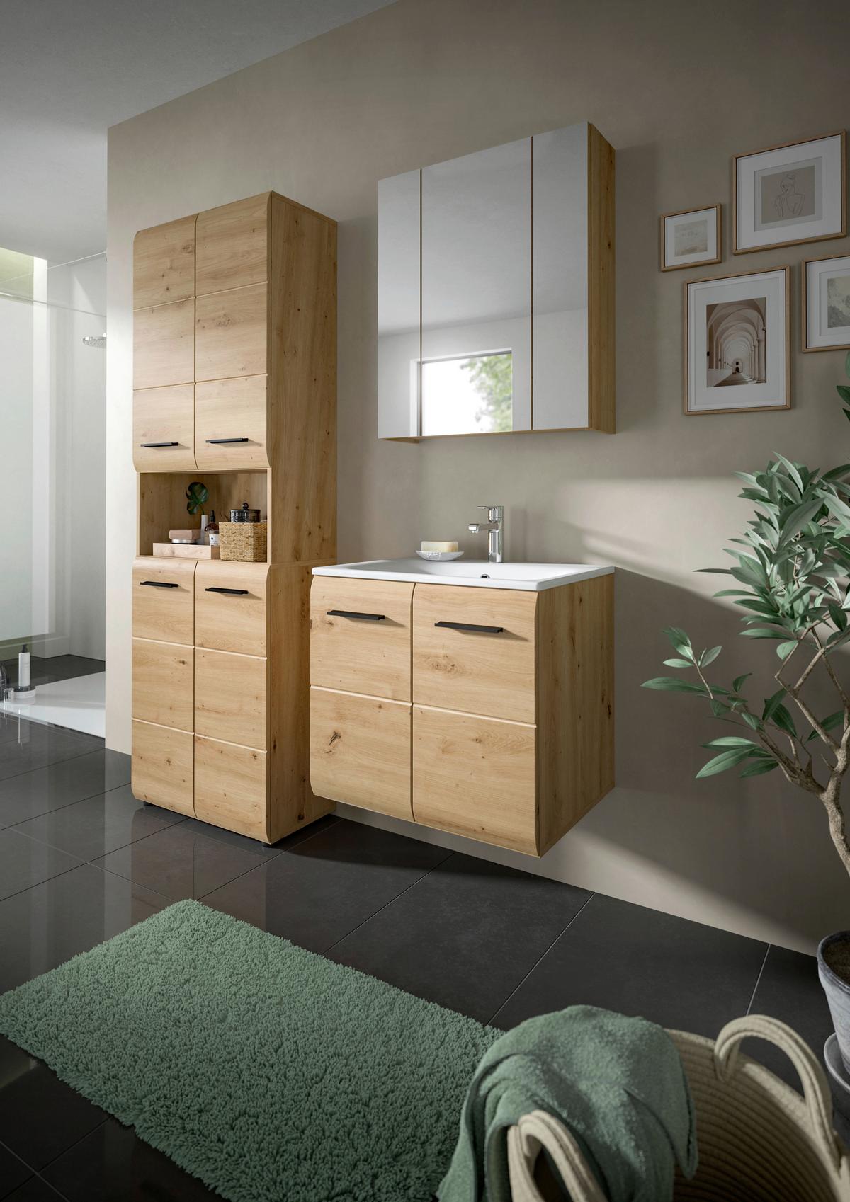 Badezimmer Ice Eiche Artisan Dekor B: 120cm - Schwarz/Eiche Artisan, Basics, Keramik/Holzwerkstoff (120cm) - MID.YOU