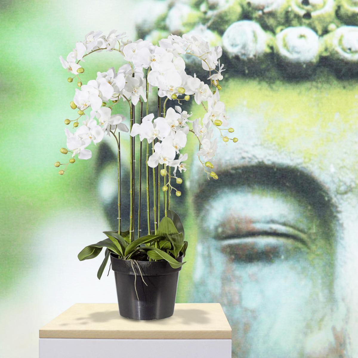 Kunstpflanze Orchidee Weiß L: 90 cm mit Topf - Weiß/Grün, Basics, Kunststoff (90cm) - P & B