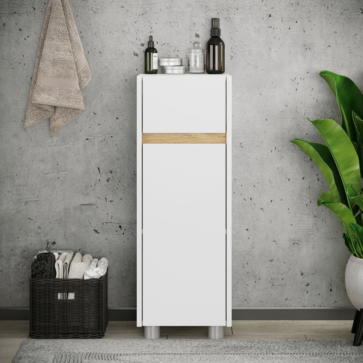 Midiszekrény Cosila - méztölgy színű/fehér, Trend, faalapú anyag (30/85/33cm) - MID.YOU