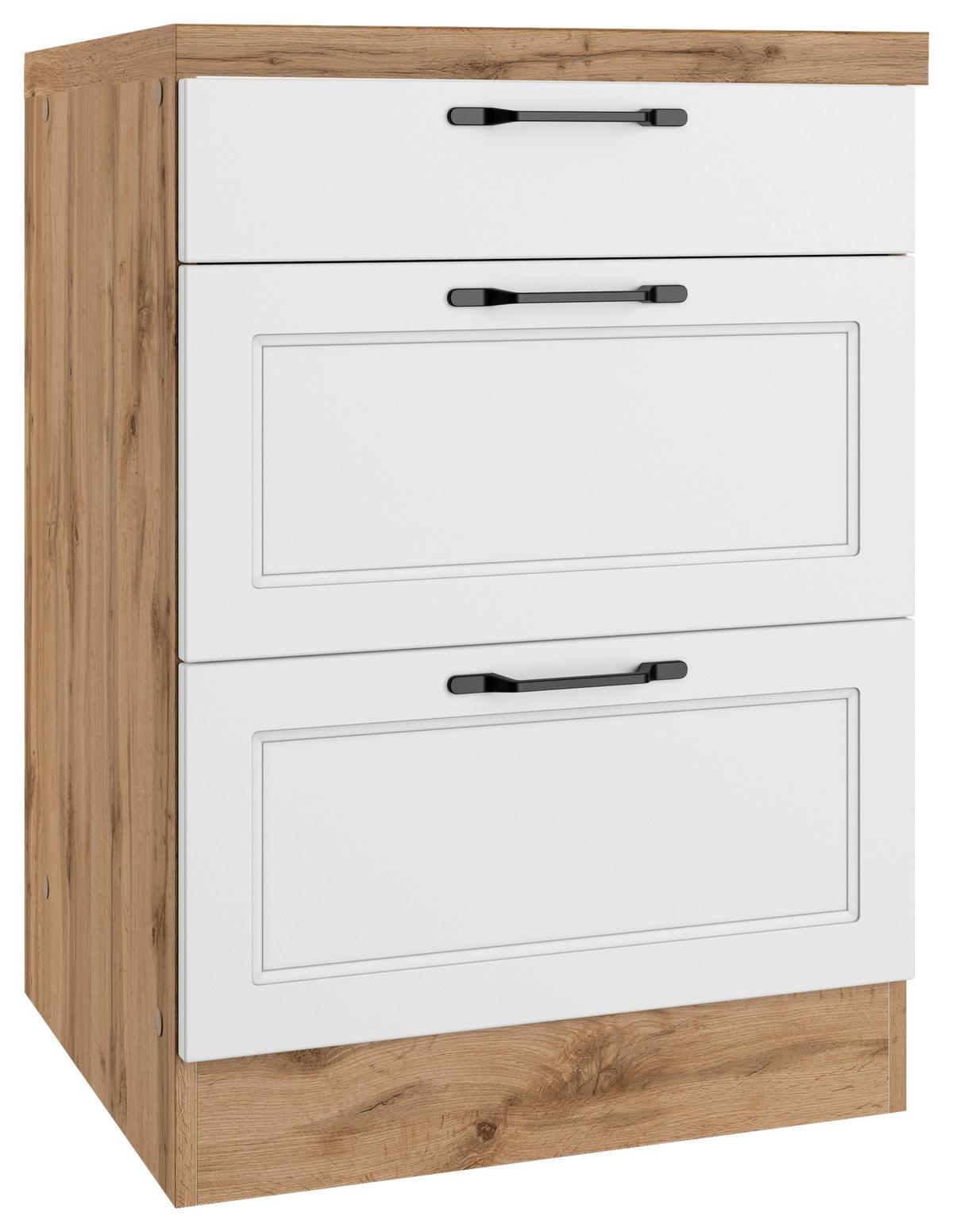 Küchenunterschrank Meran 60 cm Weiß/Eiche Dekor - Eiche Wotan/Weiß, LIFESTYLE, Holzwerkstoff (60/86/60cm) - Held