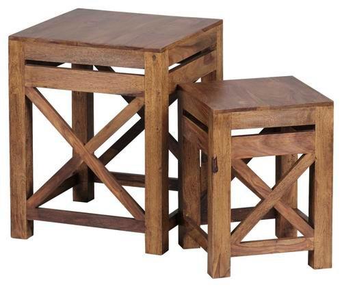 Beistelltisch Echtholz 2er-set Pali, Sheesham - Sheeshamfarben, Design, Holz (40/40/50cm) - MID.YOU