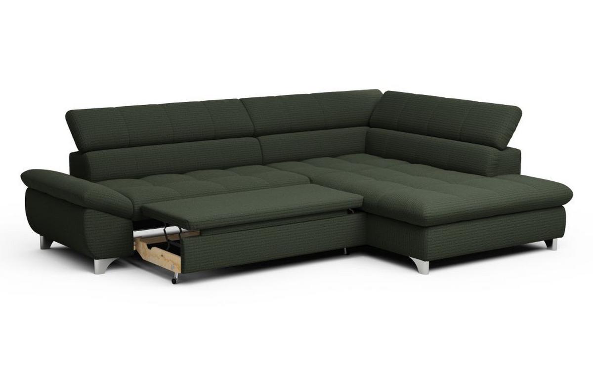 Rohová sedačka GEMINI, pravá, tmavozelená ženilka - tmavozelená/chrómová, Konventionell, kov/textil (312/234cm)