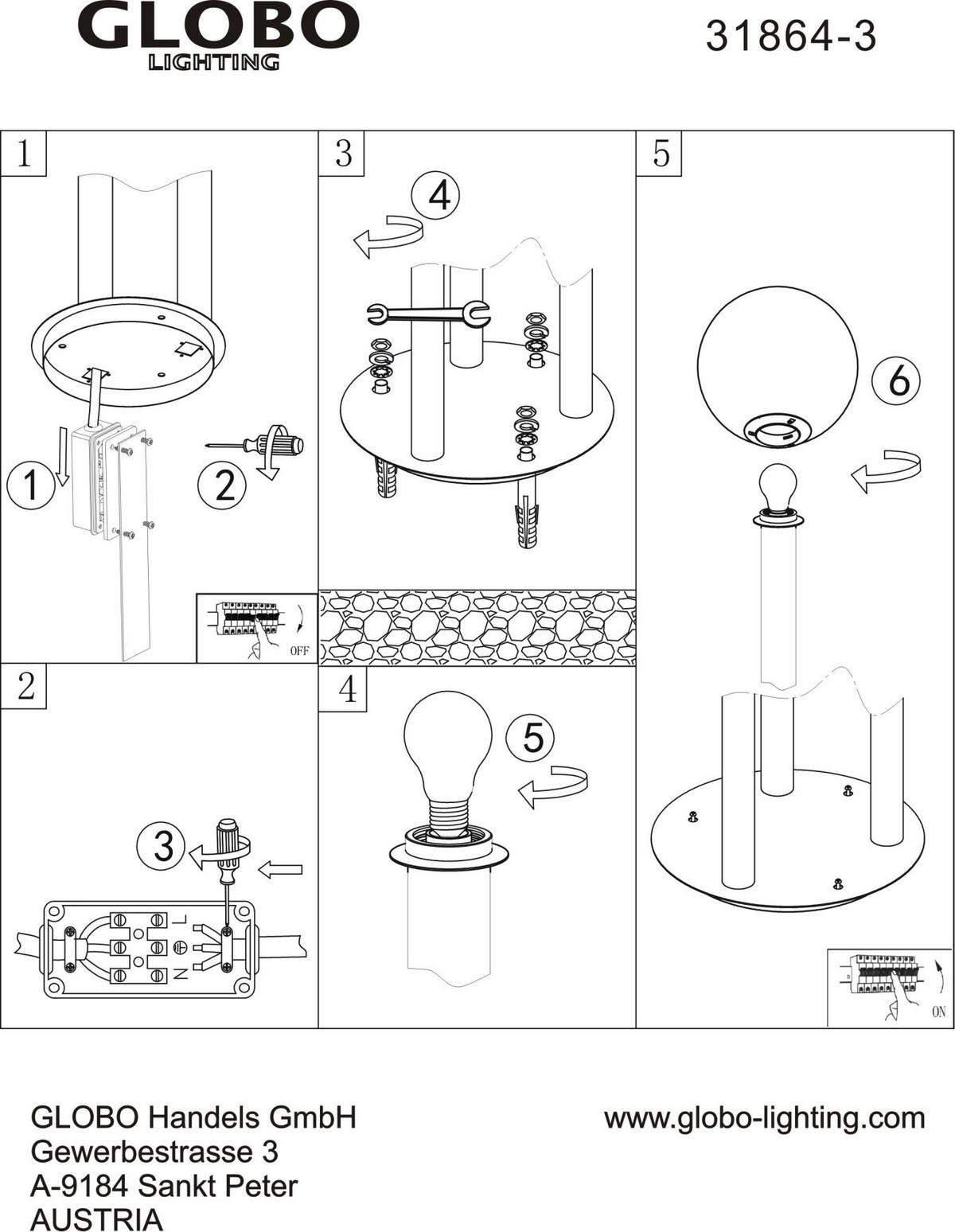 Außenleuchte 31864-3 - Anthrazit/Opal, Basics, Glas/Metall (45/160cm) - Globo