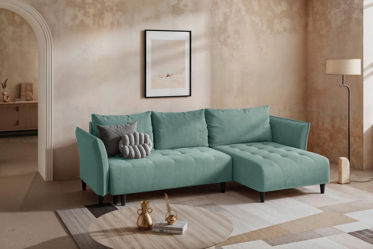 Ecksofa mit Schlaffunktion Monte Carlo Mintgrün - Schwarz/Mintgrün, Trend, Textil (290/160cm)
