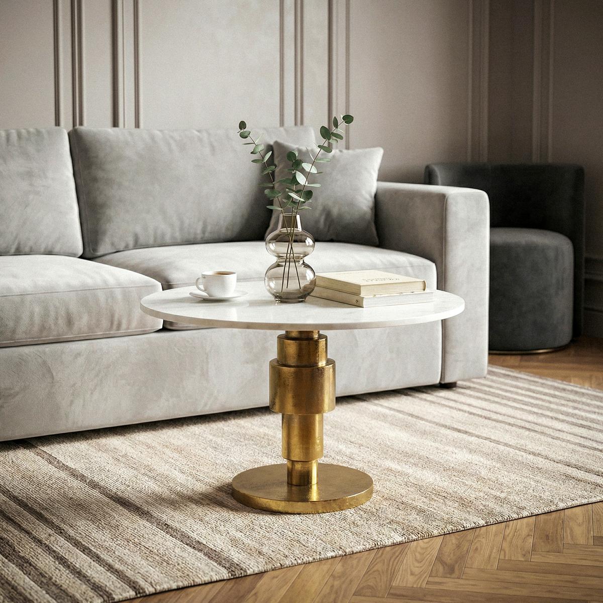 Konferenčný stolík mramor - zlatá/biela, Design, kov/kameň (60/60/39cm) - MID.YOU