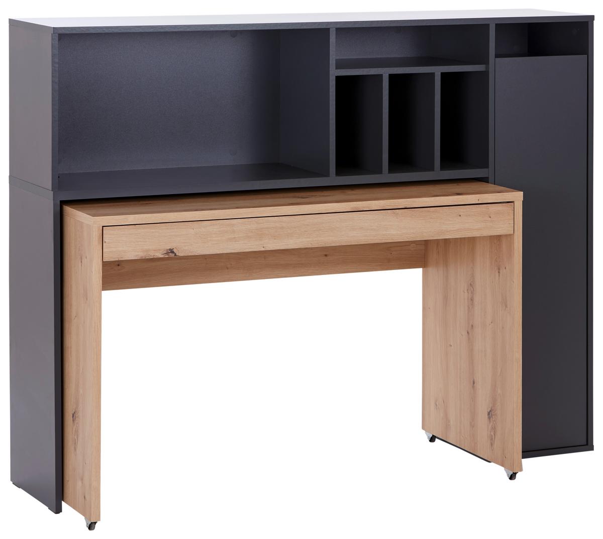 Schreibtisch mit Stauraum B: 150 cm Anthrazit/Eiche Dekor - Anthrazit/Eiche Artisan, MODERN, Holzwerkstoff (150/118,7/52,8cm)