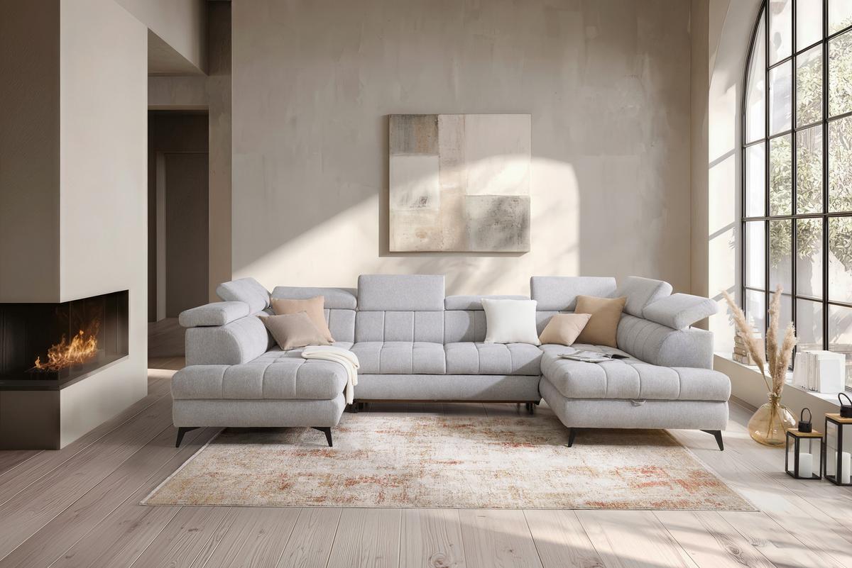 Sedací souprava LOOK, pravá, stříbrná - barvy stříbra/černá, Moderní, kov/dřevo (343/82-100/195cm) - Mömax