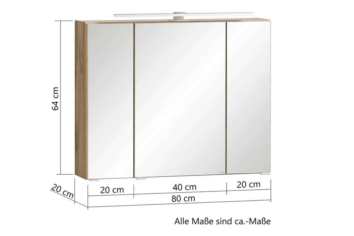 Spiegelschrank Varese B: 80 cm Wotaneiche Dekor - MODERN, Glas/Holzwerkstoff (80/64/20cm) - Held