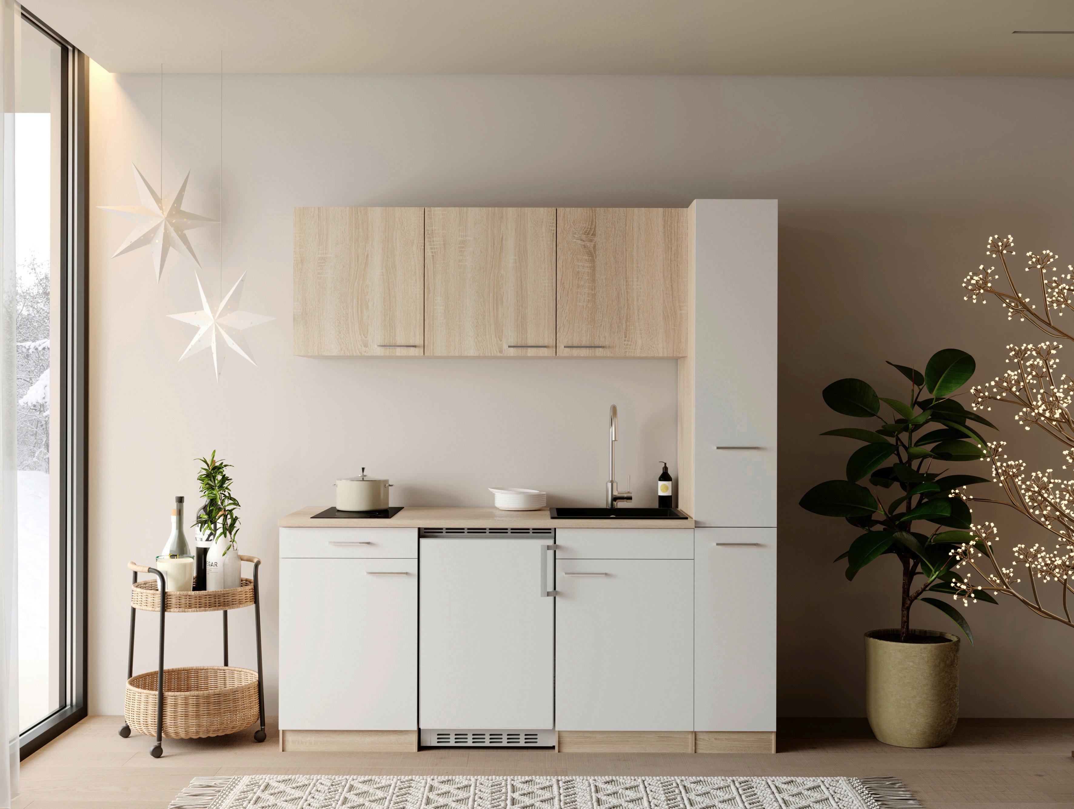 KÜCHENBLOCK Ingrid, Weiß B: 180 cm - Eichefarben/Weiß, Design, Holzwerkstoff (180cm) - Respekta