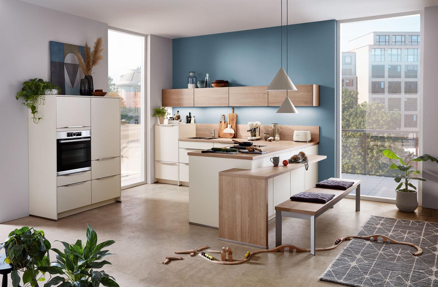 Einbauküche Fontana Frei Planbar Modernes Design - Eichefarben/Creme, MODERN, Holzwerkstoff - Vertico