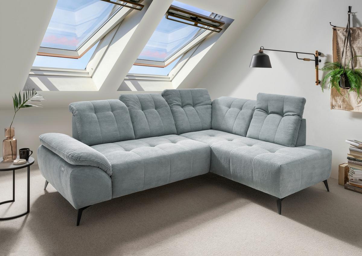 Ecksofa Fiore, Hellblau S: 272x200 cm - Schwarz/Hellblau, MODERN, Textil (272/200cm) - Livetastic