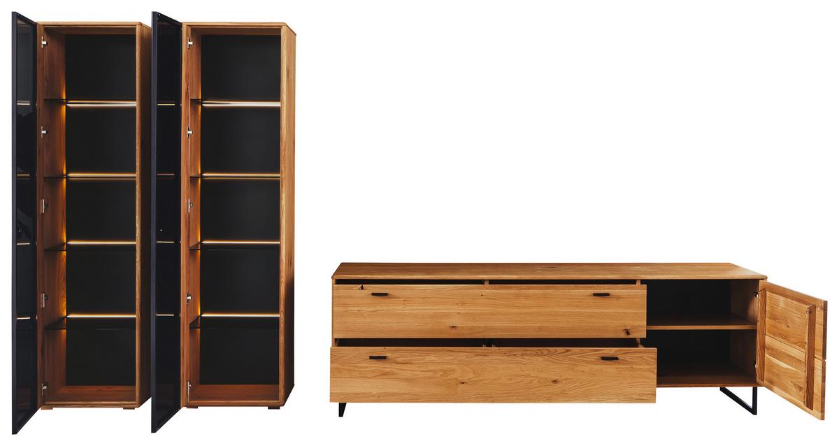 Wohnwand Arezzo Wildeiche B: 333 cm - Wildeiche/Anthrazit, Design, Glas/Holz (333/190/50cm) - MID.YOU