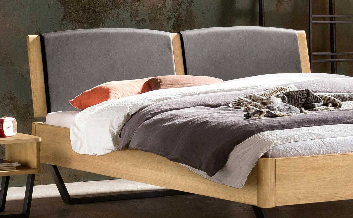 Bett Marola Eichefarben 140x200 Cm - Dunkelgrau/Eichefarben, MODERN, Holz/Textil (140/200cm) - Hasena