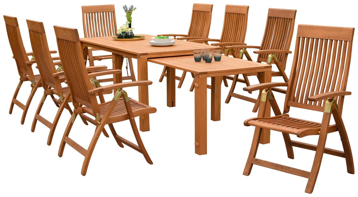 Gartengarnitur 9-tlg. Comodoro Holz Massiv - Naturfarben, KONVENTIONELL, Holz - Gardenson