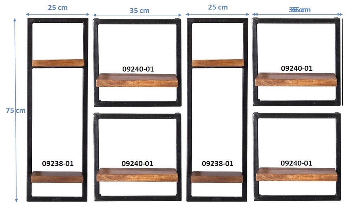 Wandregalset 6-tlg. Mangoholz B: 135cm - Schwarz/Naturfarben, Design, Holz/Metall (135/75/25cm) - MID.YOU