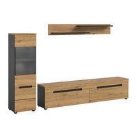 Wohnwand Canu Eiche Artisan Dekor B: 221cm - Schwarz/Eiche Artisan, Design, Holzwerkstoff (221/141/33cm) - Livetastic