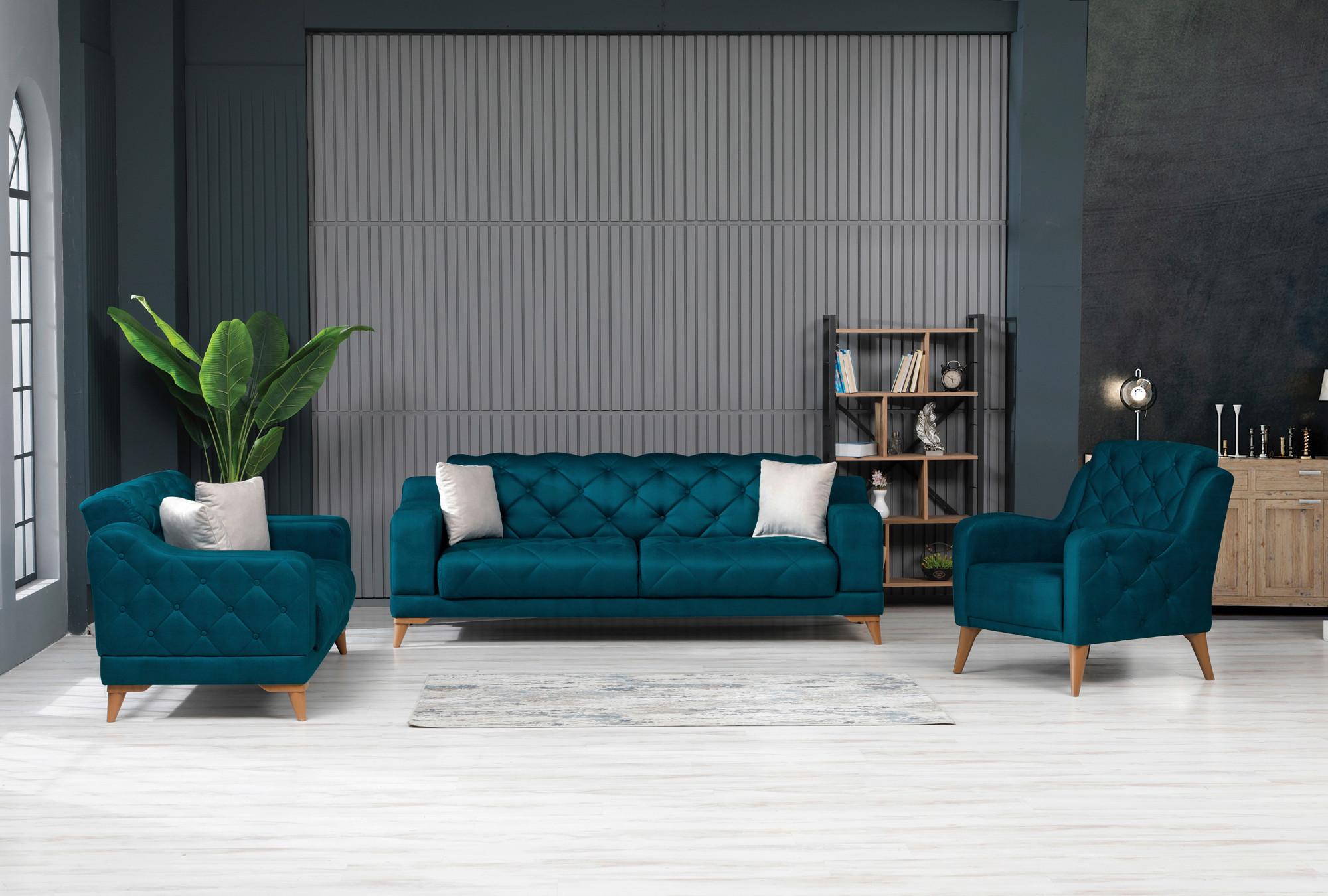 2-Sitzer-Sofa Leton Mit Schlaffunktion Webstoff Petrol - Hellbraun/Petrol, Design, Textil (164/71/94cm) - Livetastic