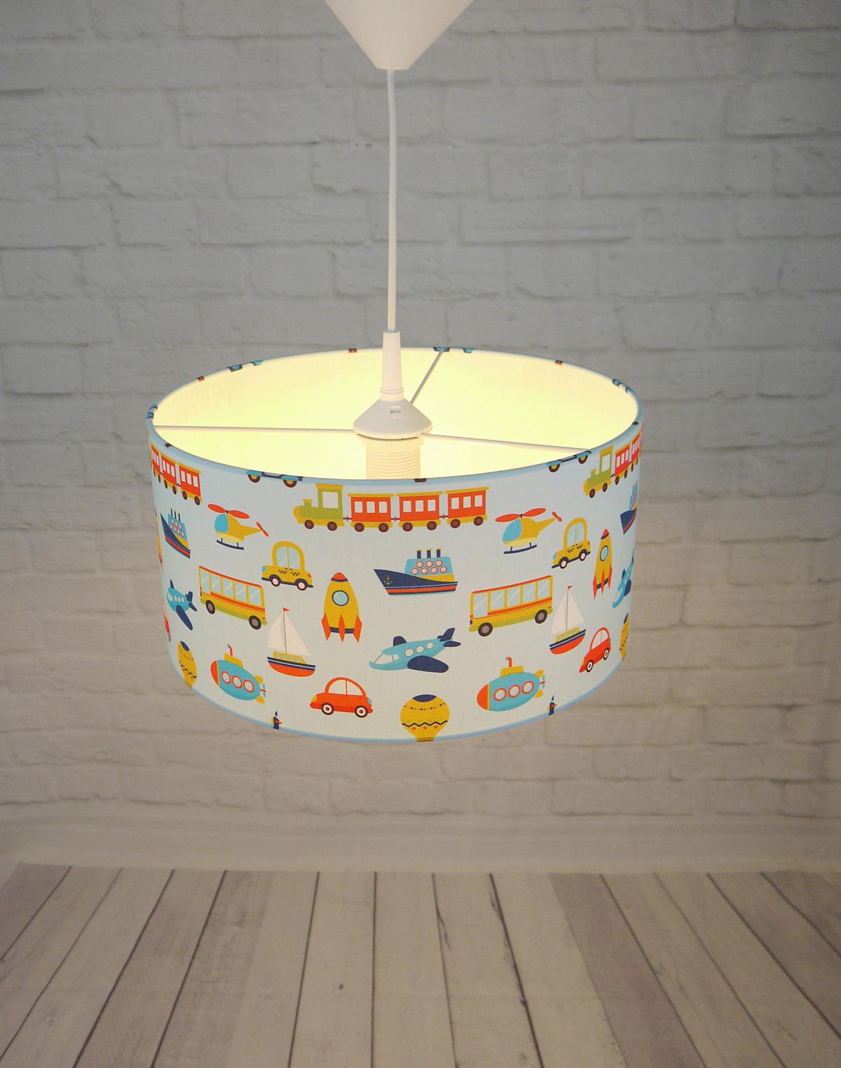 Kinderhängeleuchte Fahrzeuge H: 79 cm 1-Flammig - Weiß/Hellblau, Trend, Textil/Metall (35/79cm) - Niermann