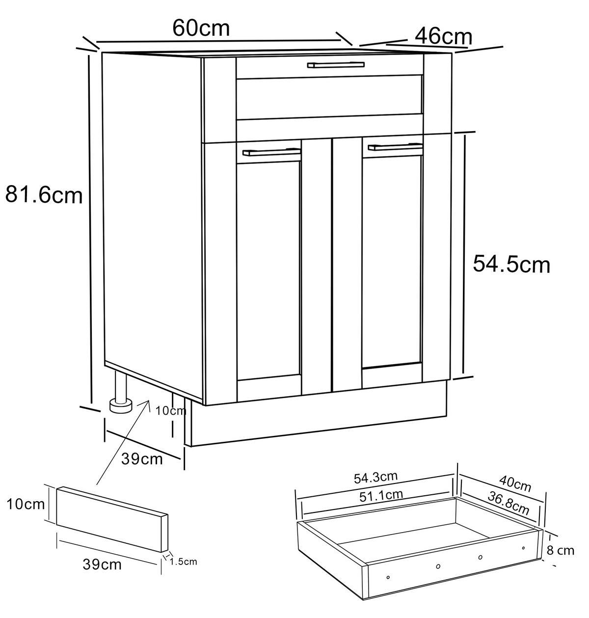 Küchenunterschrank Colura - Anthrazit/Weiß, Trend, Holzwerkstoff/Kunststoff (60/82/46cm) - MID.YOU