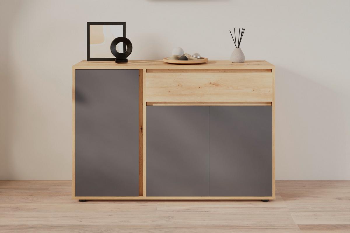 Sideboard Caneva Anthrazit/Eichefarben B: 128cm - Anthrazit/Schwarz, MODERN, Holzwerkstoff (128/86/40,3cm)
