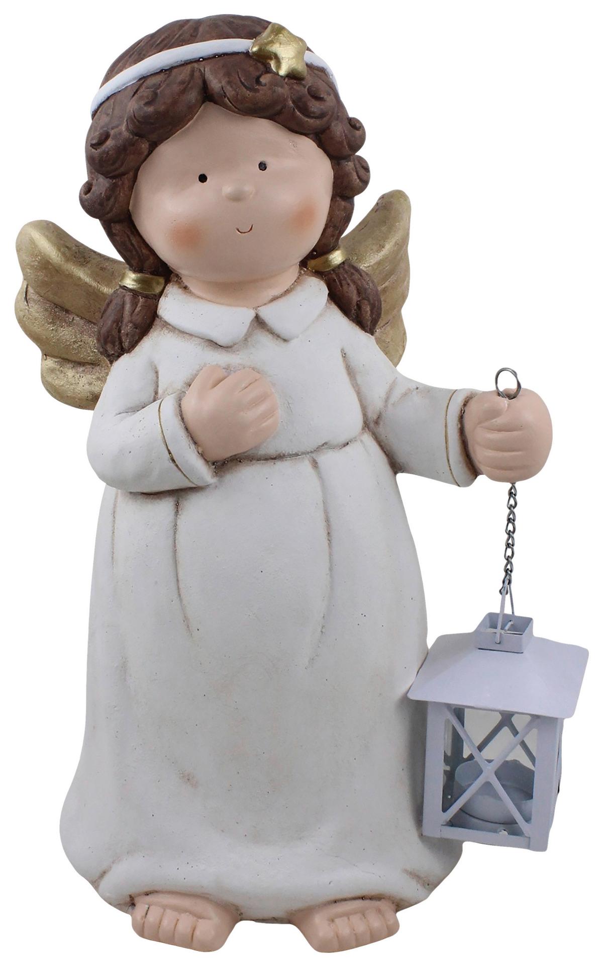 Dekoengel Jael - Goldfarben/Weiß, KONVENTIONELL, Stein/Metall (26/18/38cm) - Luca Bessoni