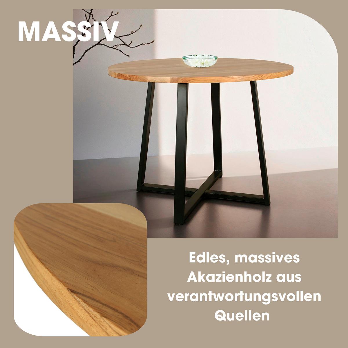 Esstisch Arrow - Schwarz/Akaziefarben, MODERN, Holz/Metall (100/100/77cm) - MID.YOU