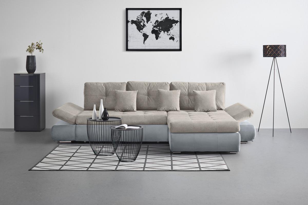 Rohová sedačka ENRICO, obojstranná, strieborná - čierna/chrómová, Konventionell, kov/textil (303/88/185cm) - Based