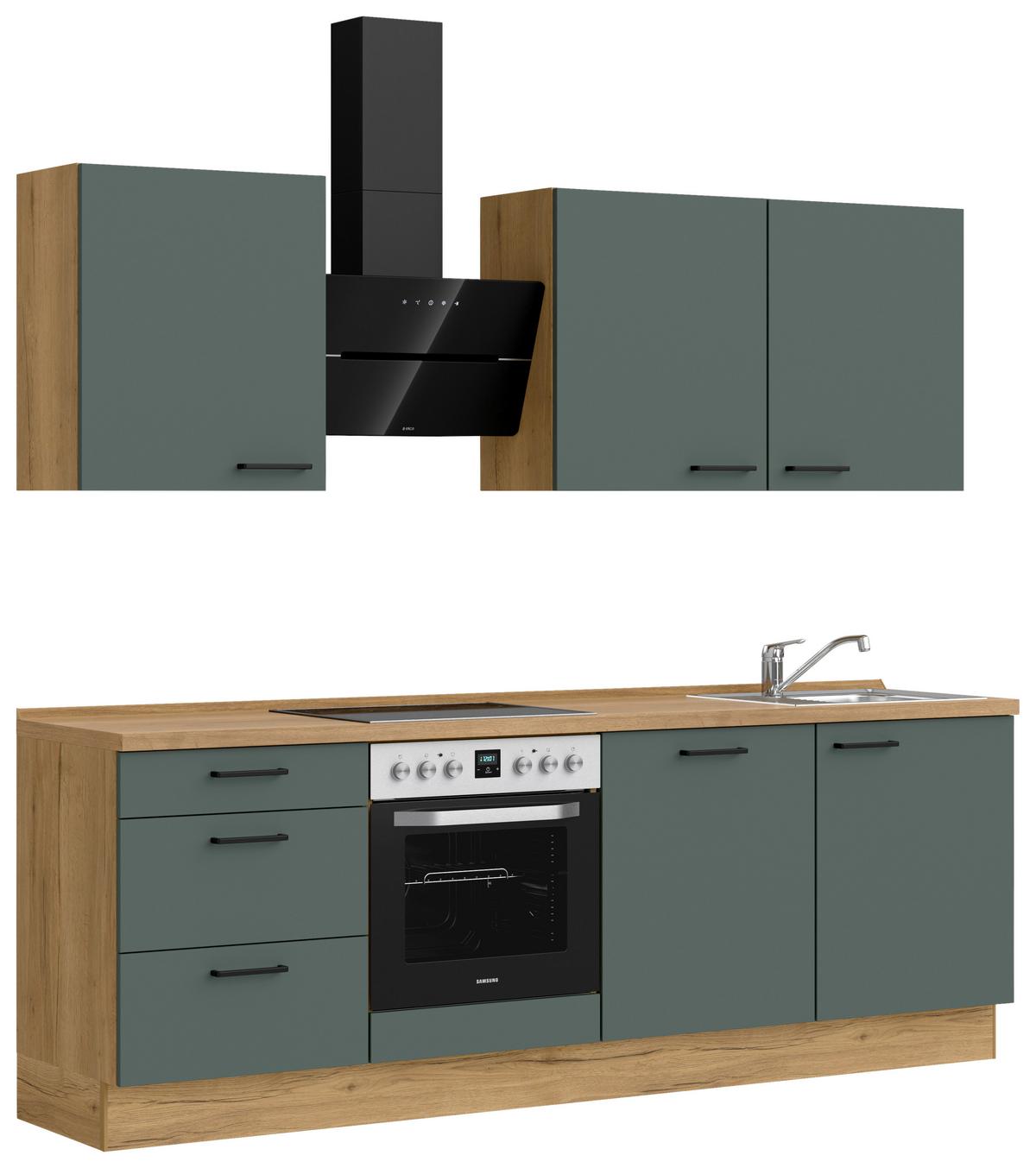 Kuchyňská linka 240 cm, minerální zelená,ultra matná - barvy dubu/černá, Moderní, kov/kompozitní dřevo (240cm) - Nobilia