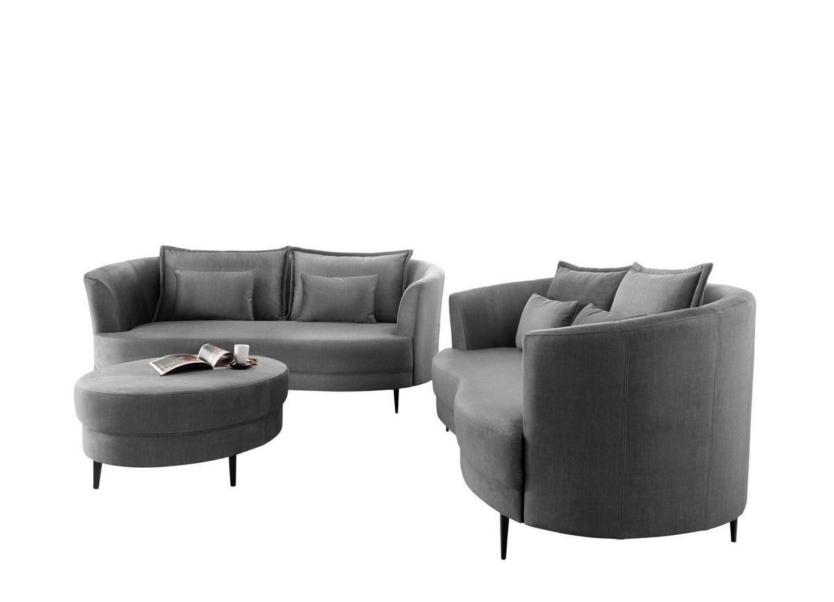 3-sitzer-sofa Pistaccio Grau Velours, Rücken Echt B: 209 Cm - Schwarz/Grau, MODERN, Textil (209/85/101cm) - Livetastic