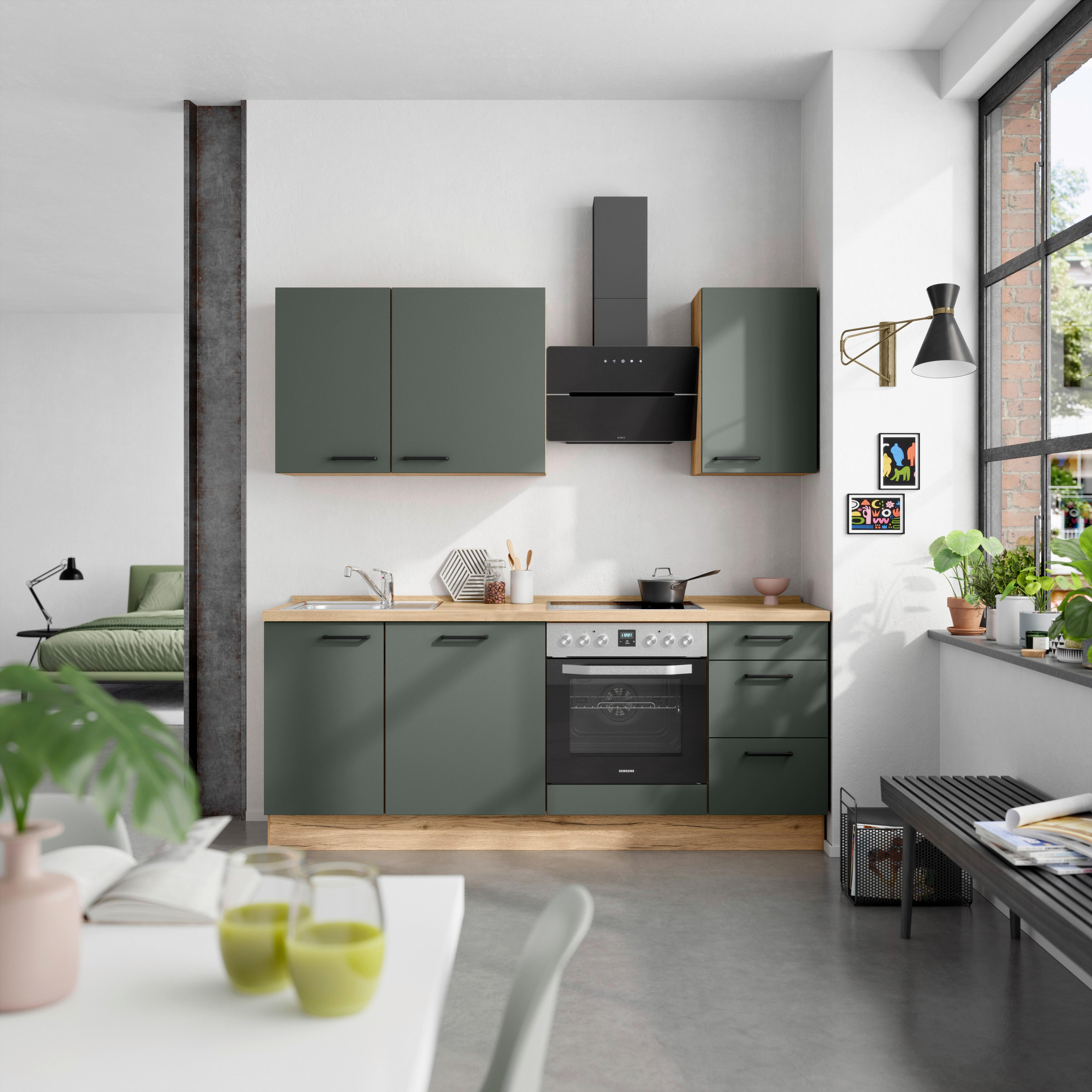 Küchenleerblock Easytouch High-Line, H5 Rechts - Dunkelgrün/Eichefarben, MODERN, Holzwerkstoff (210cm) - Nobilia