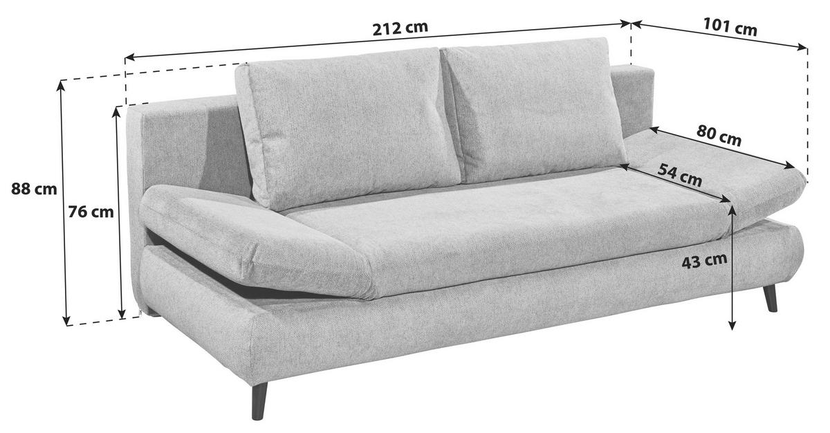Schlafsofa Sunny 3Dl Taupe B: 212 cm - Taupe/Schwarz, KONVENTIONELL, Holzwerkstoff/Textil (212/88/101cm) - MID.YOU
